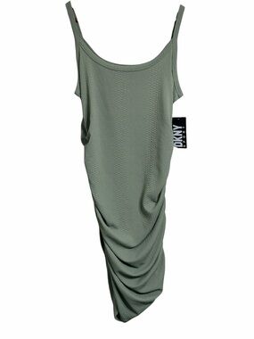 DKNY Sage Green Ruched Midi Tank Dress